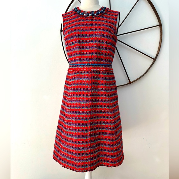 Marc Jacobs red beaded tweed fringe sheath dress 2 - Picture 1 of 13
